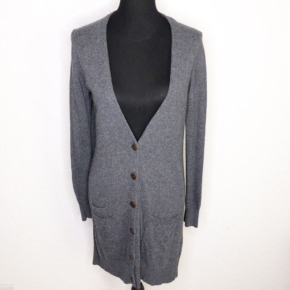 Boden dark gray v neck long button front cardigan sweaterβ size 8